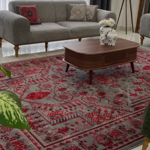 دکور فرش طوسی قرمز خاص طرح درختی
