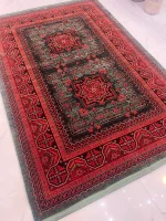 فرش لاکی سبز طرح ترکمن ابریشم گونه 6 متری