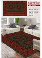 فرش لاکی سبز طرح ترکمن ابریشم گونه پذیرایی