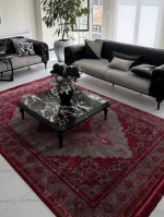 فرش آترین قرمز طوسی تهران آوانگارد ۱۲۰۰ شانه تراکم ۳۶۰۰
