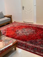 نمای نزدیک بافت فرش هریس لاکی سبز با تراکم ۳۶۰۰