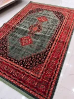 فرش ابریشم نما کرامتیان طرح لاکی سبز