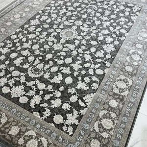 فرش ۱۲۰۰ شانه ۱۰۰ درصد اکریلیک کاشان با رنگ دودی طوسی