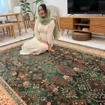 فرش دستبافت گونه ۱۲۰۰ شانه سبز کرم